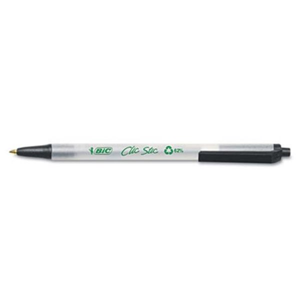 Bic Bic CSEM11-BK Ecolutions Clic Stic Ballpoint Retractable Pen  Black Ink  Medium  Dozen CSEM11-BK